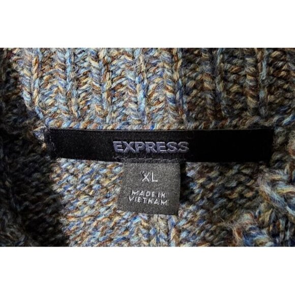 Express Mens Cardigan Sz XL Full Zip Chunky Knit Stretch Mock Neck Wool Blend - Picture 3 of 12